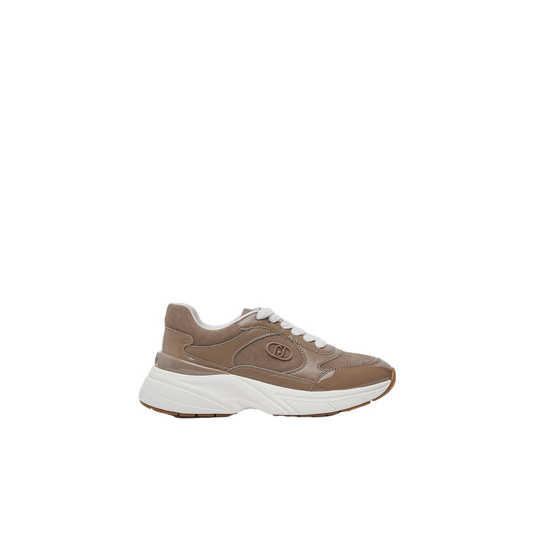 Sneakers Donna Beige con lacci piatti
