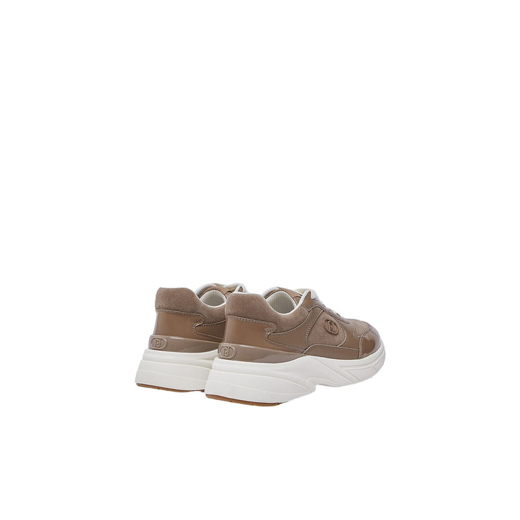 Sneakers Donna Beige con lacci piatti retro