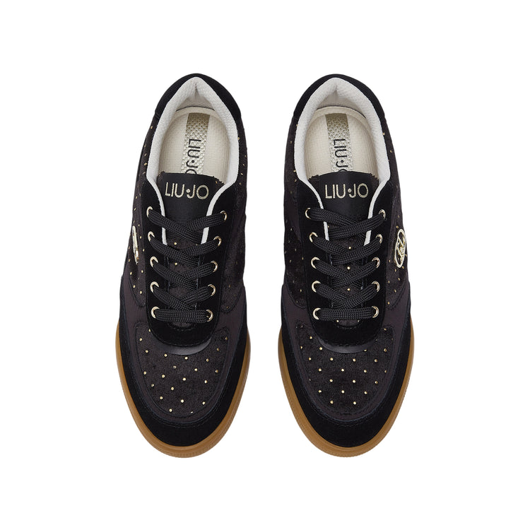 Sneakers Donna in velluto a pois nero