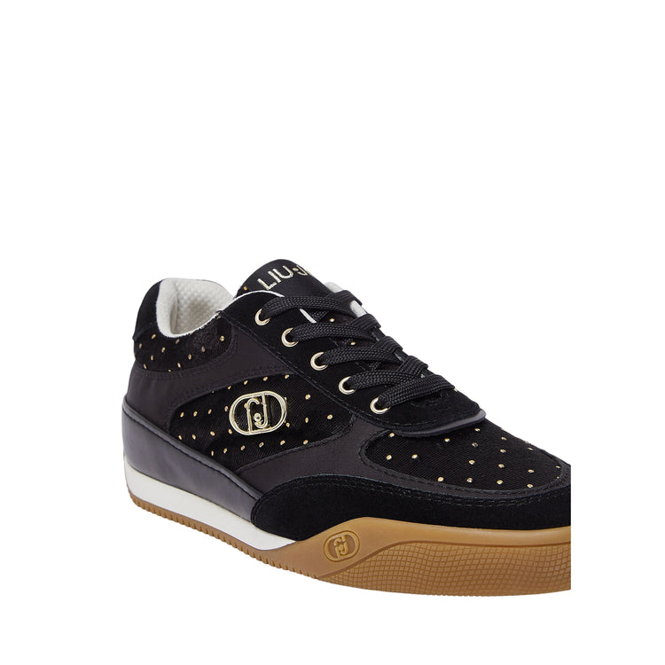 Sneakers Donna in velluto a pois nero