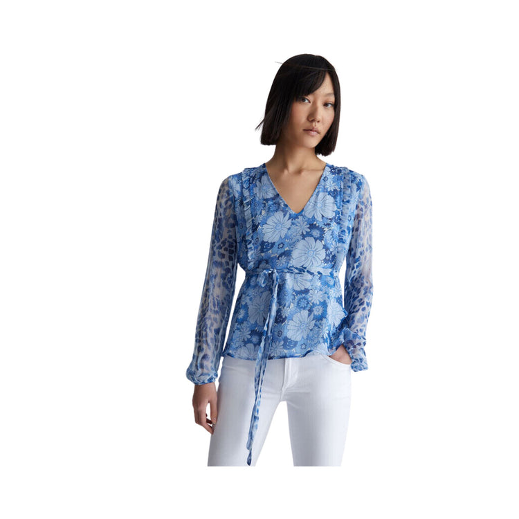 Blusa Floreale In Creponne Donna - Floreale Blu
