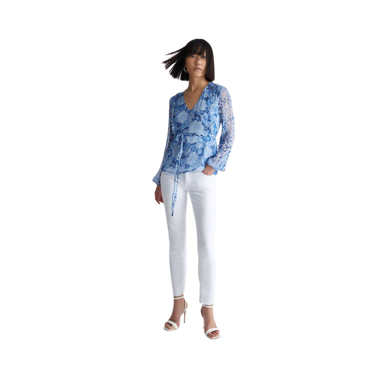 Blusa Floreale In Creponne Donna - Floreale Blu
