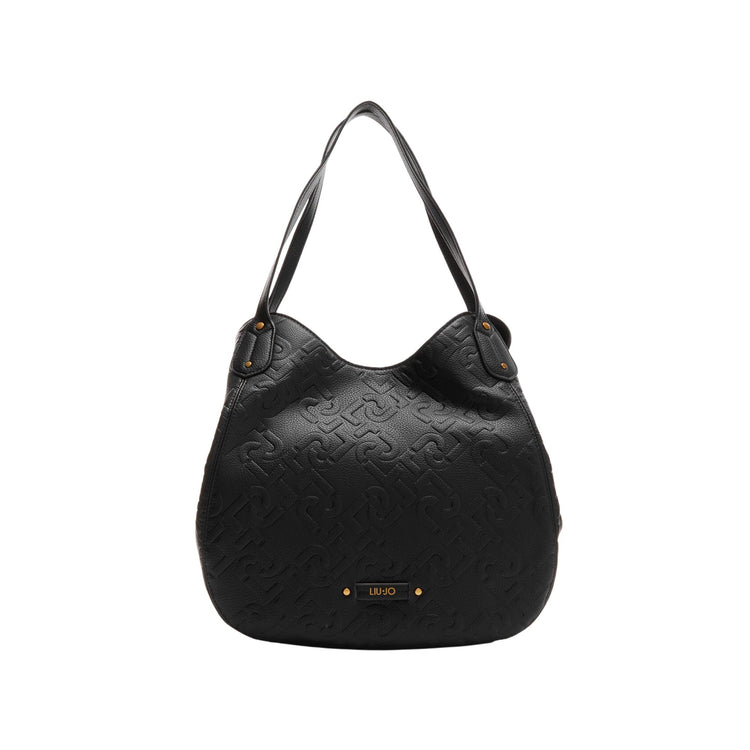 Women's bag with leather inserts and all-over logo