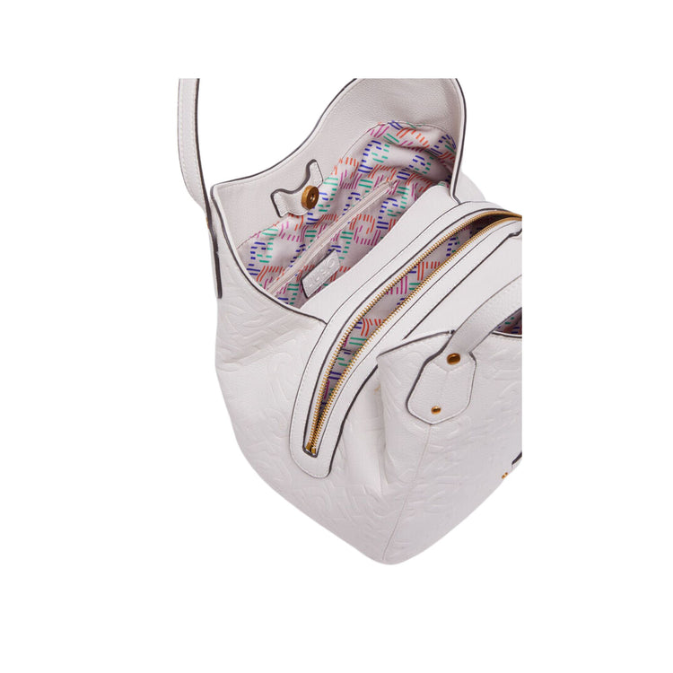 Women's bag with leather inserts and all-over logo