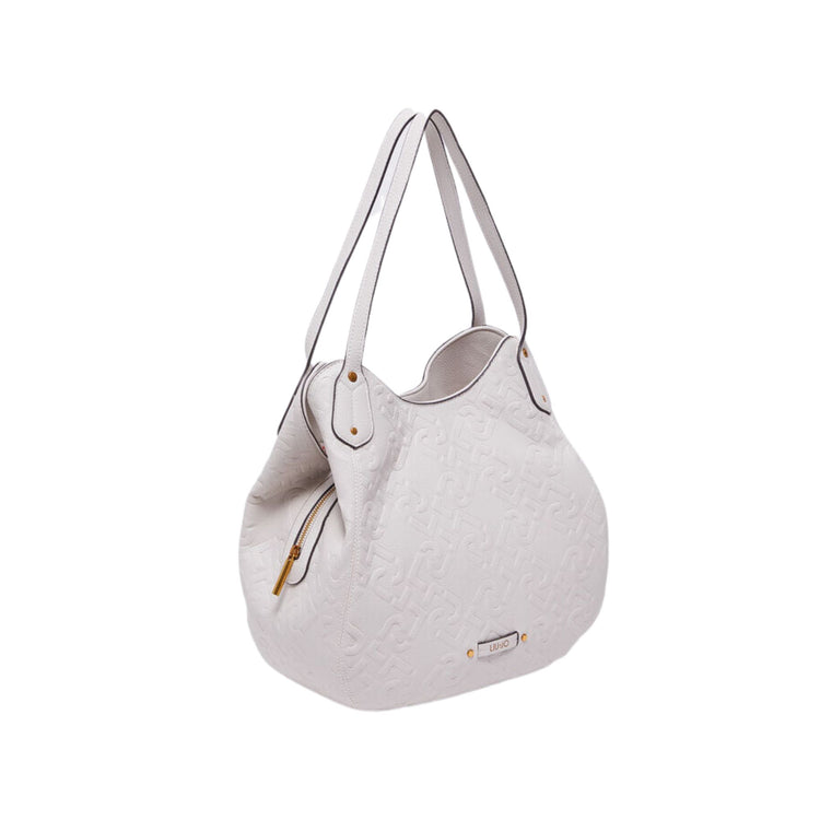 Women's bag with leather inserts and all-over logo