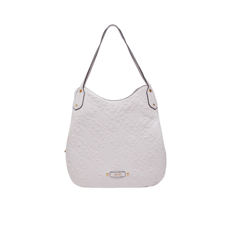 Women's bag with leather inserts and all-over logo