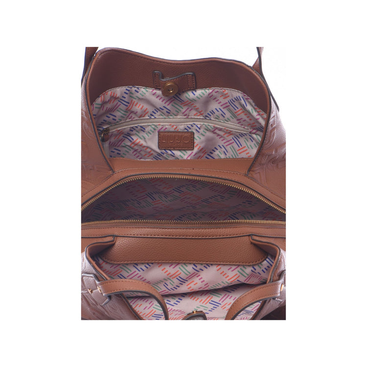 Women's bag with leather inserts and all-over logo