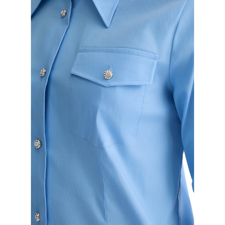 Camicia Donna celeste con bottoni gioiello dettaglio