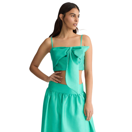 Top Donna con fiocco Verde modella frontale