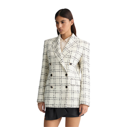 Blazer Over Donna bianco a quadri modella frontale
