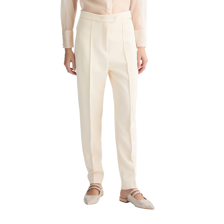 Pantaloni Donna a sigaretta bianco panna modella frontale