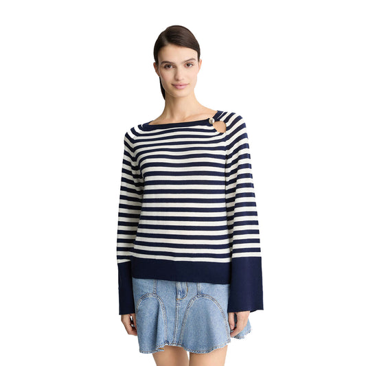 Maglia Donna in lana e cahmere a righe modella frontale