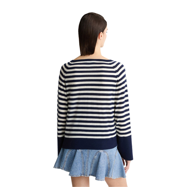 Maglia Donna in lana e cahmere a righe modella retro