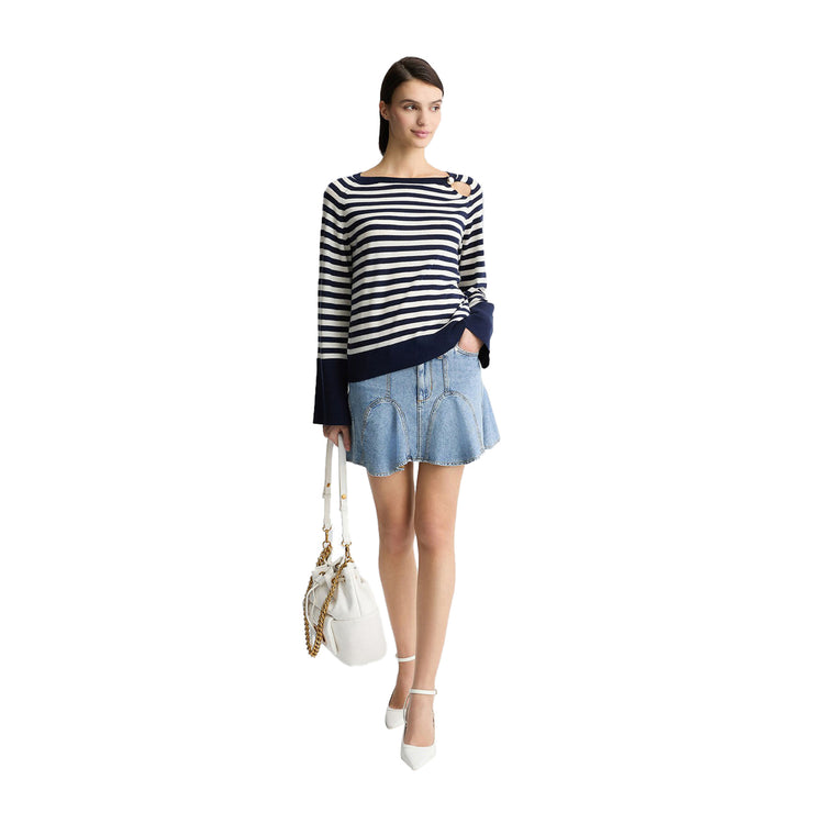 Maglia Donna in lana e cahmere a righe modella frontale intera