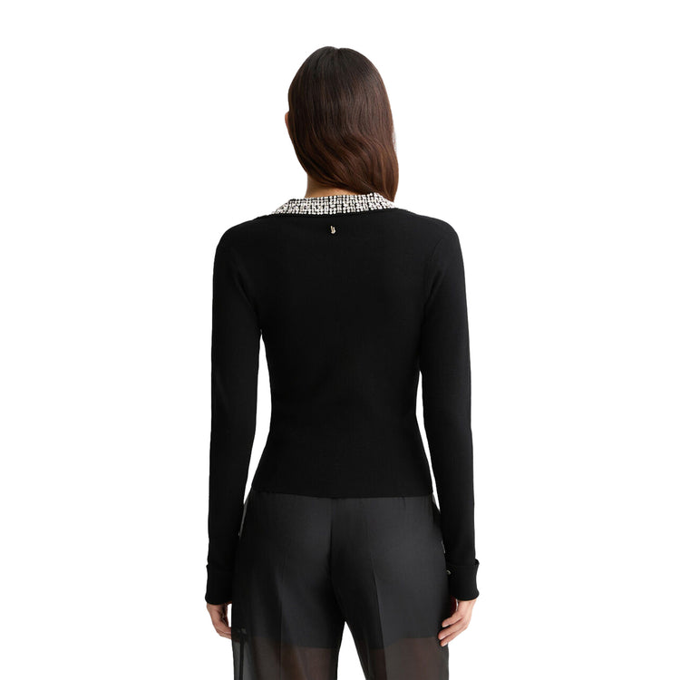 Polo Nera da Donna con ricami gioiello modello retro