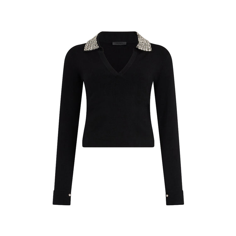 Polo Nera da Donna con ricami gioiello