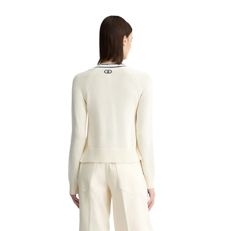 Cardigan Donna bianco con paillettes modella retro