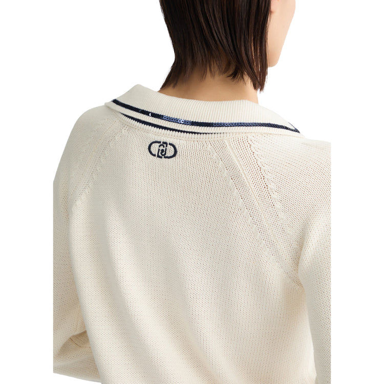 Maglia Donna bianca in puro cotone con paillettes dettaglio retro