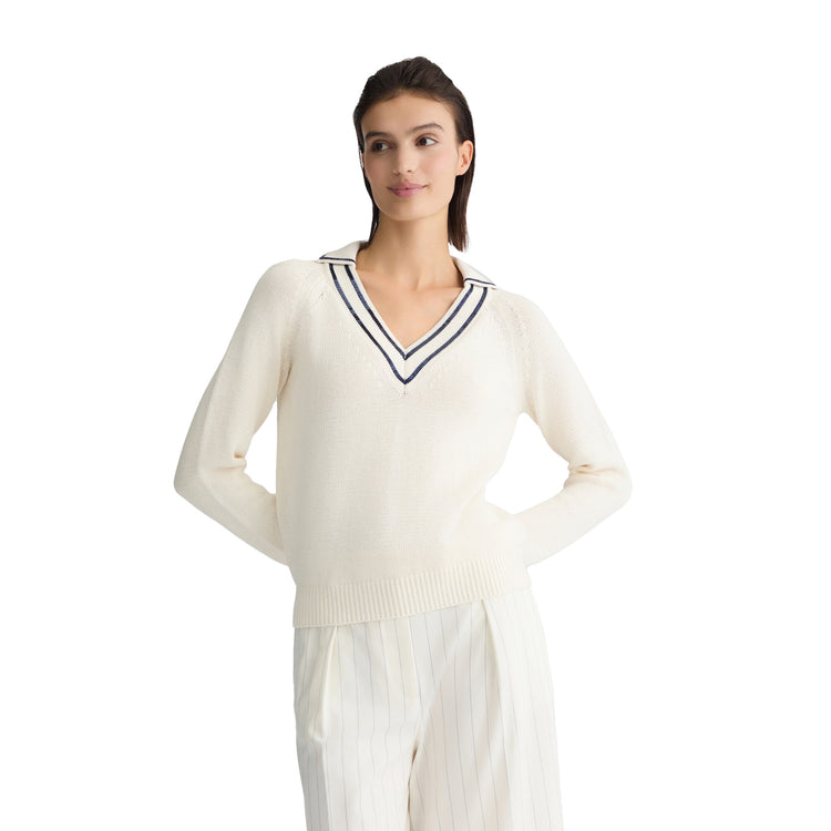 Maglia Donna bianca in puro cotone con paillettes modella frontale