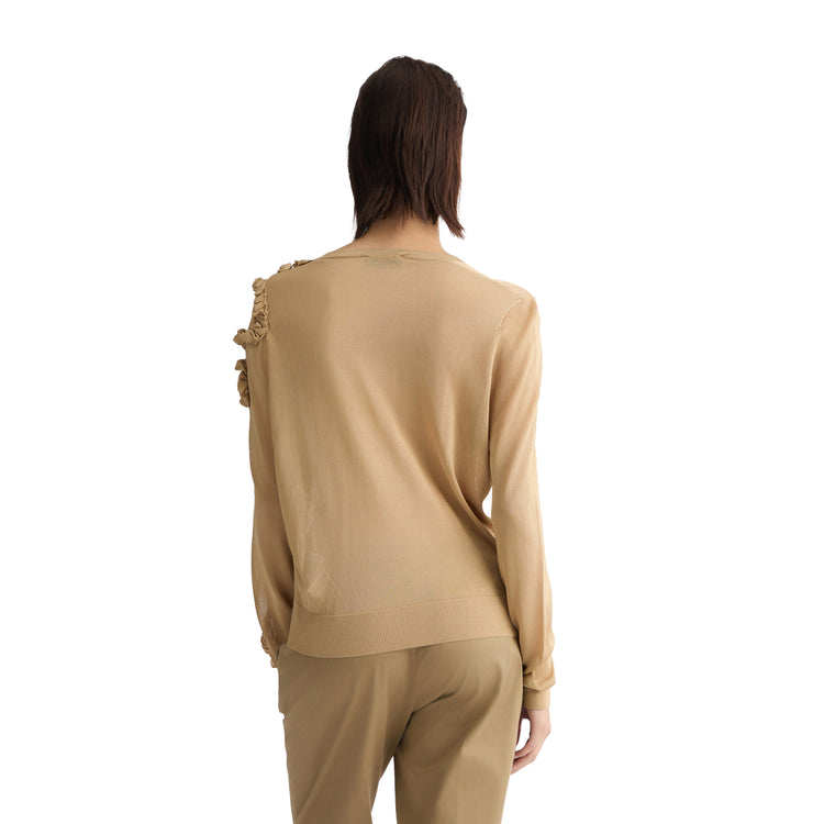 Maglia da donna beige con rouches modella retro