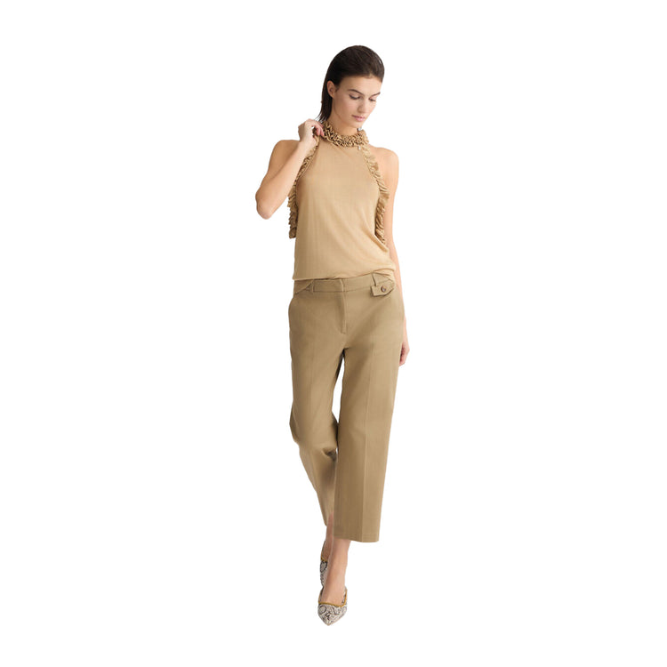 Top Beige da Donna con rouches modella intera frontale
