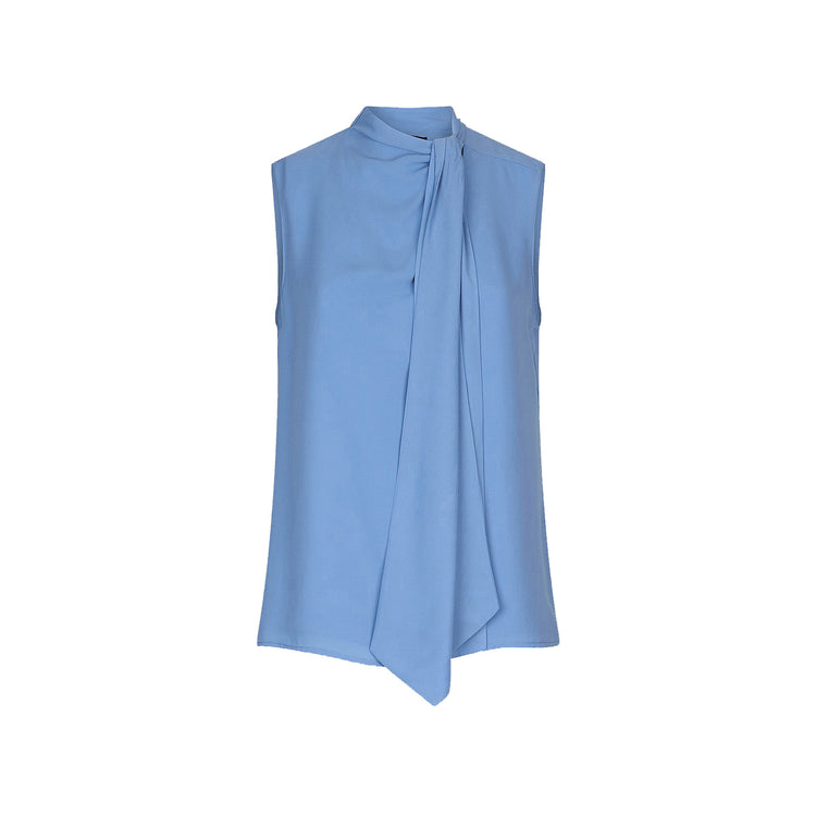 Blusa Donna smanicata con fiocco Blu