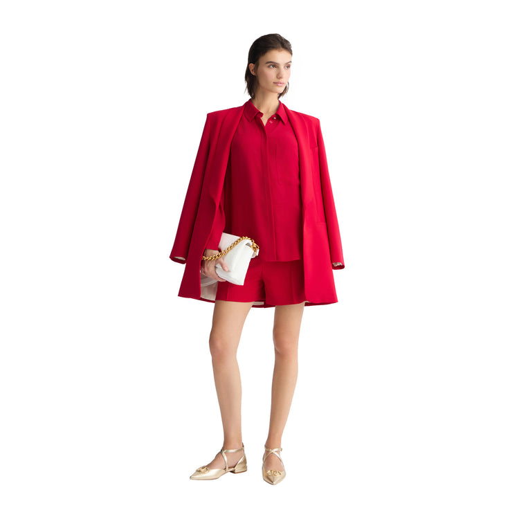 Camicia oversize Donna Rosso modella frontale intera