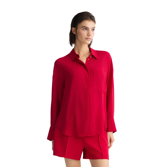 Camicia oversize Donna Rosso modella frontale