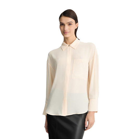 Camicia oversize Donna Beige chiaro modella frontale