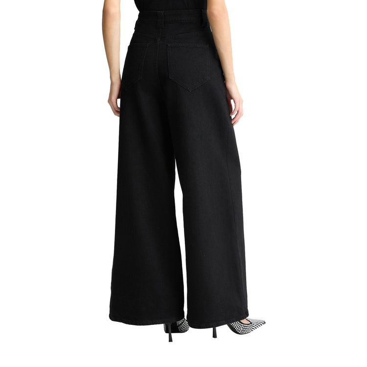 Jeans Donna a palazzo Nero modella retro