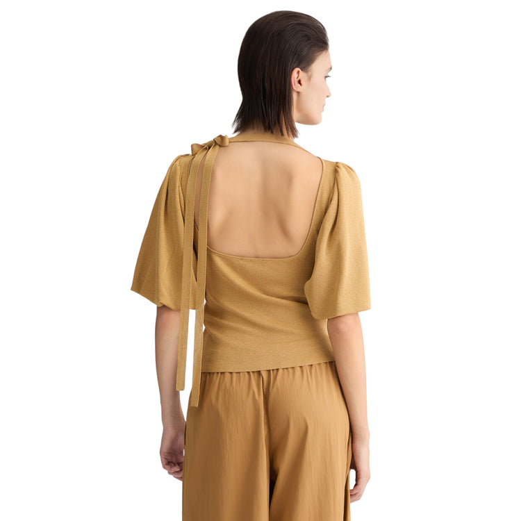 Maglia Donna con cut out Beige modella retro
