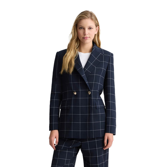 Blazer da Donna doppiopetto gessato Blu modella frontale