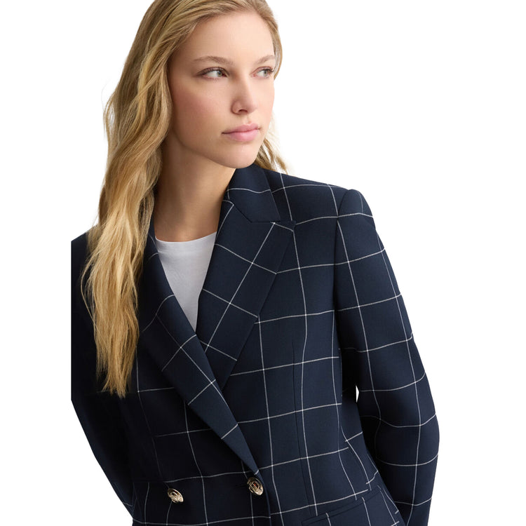 Blazer da Donna doppiopetto gessato Blu modella frontale ravvicinata