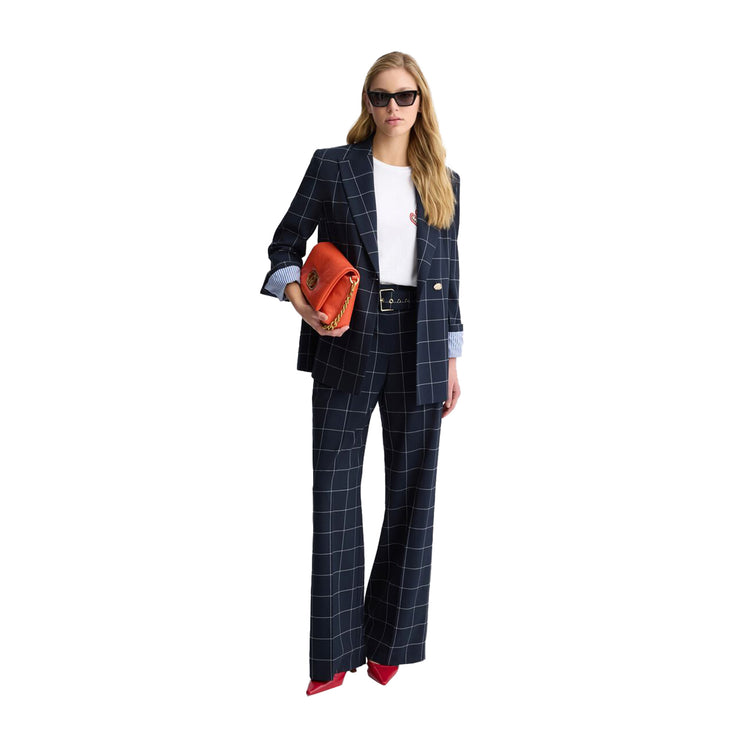 Blazer da Donna doppiopetto gessato Blu modella frontale intera