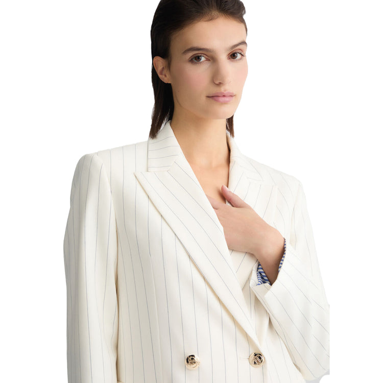 Blazer da Donna doppiopetto gessato Bianco modella frontale ravvicinata