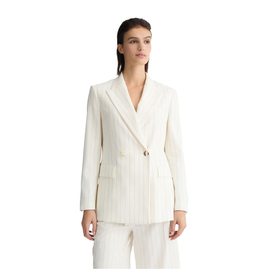 Blazer da Donna doppiopetto gessato Bianco modella frontale