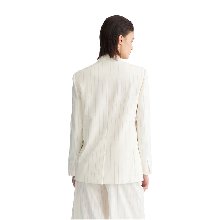 Blazer da Donna doppiopetto gessato Bianco modella retro