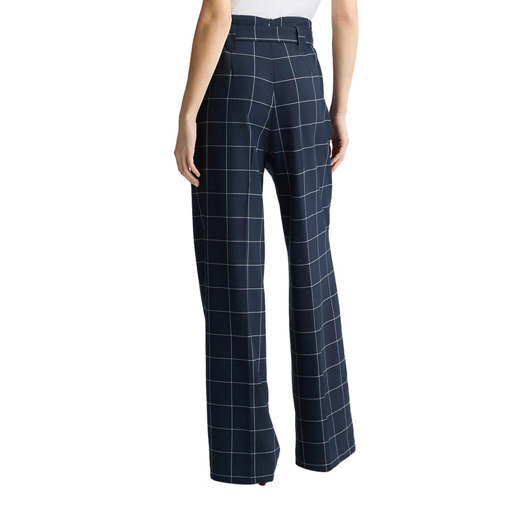 Pantaloni gessati da Donna a vita alta Blu modella retro