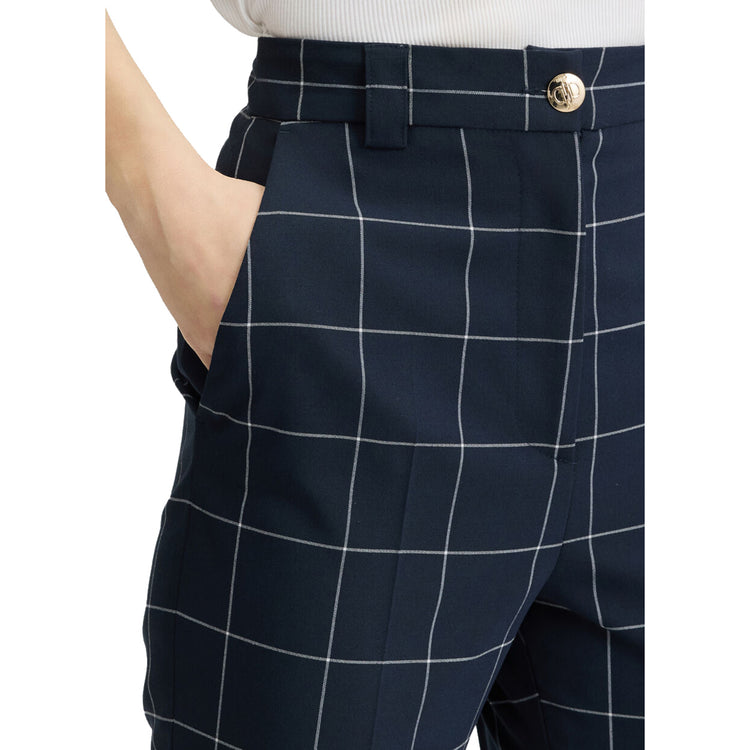 Pantaloni Donna motivo check con risvolto al fondo dettaglio frontale