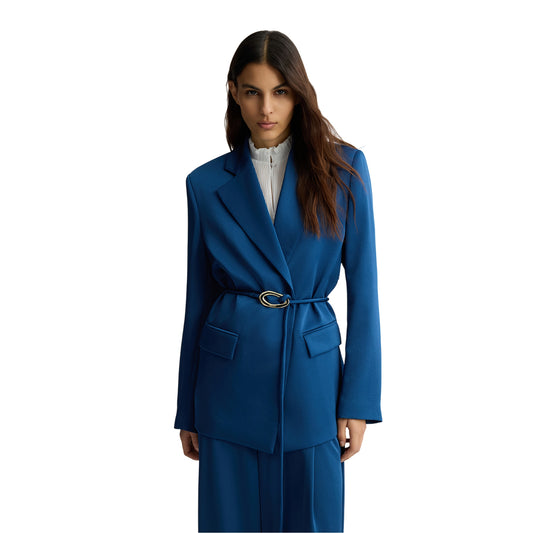 Blazer Donna con cintura in vita Blu modella frontale