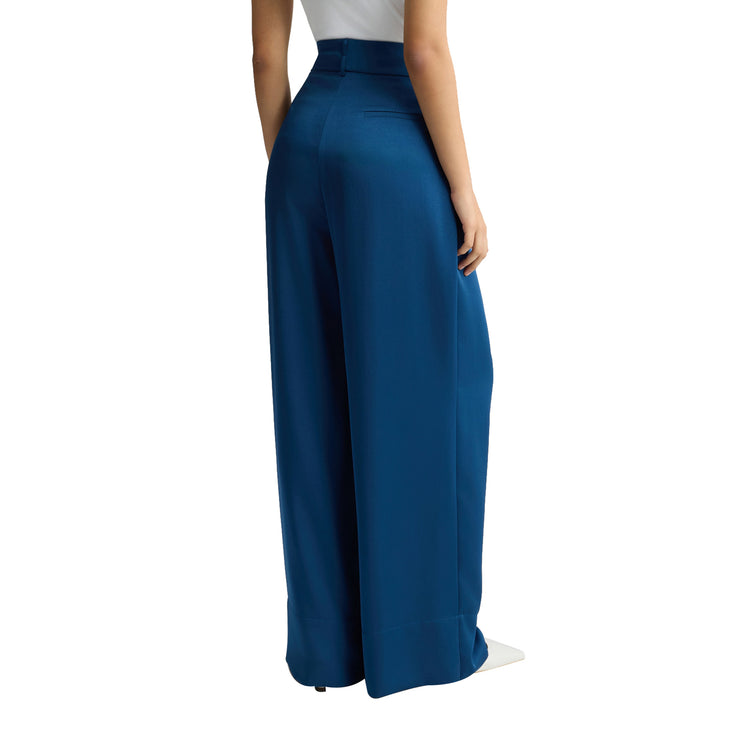 Pantaloni Donna a palazzo Blu modella retro
