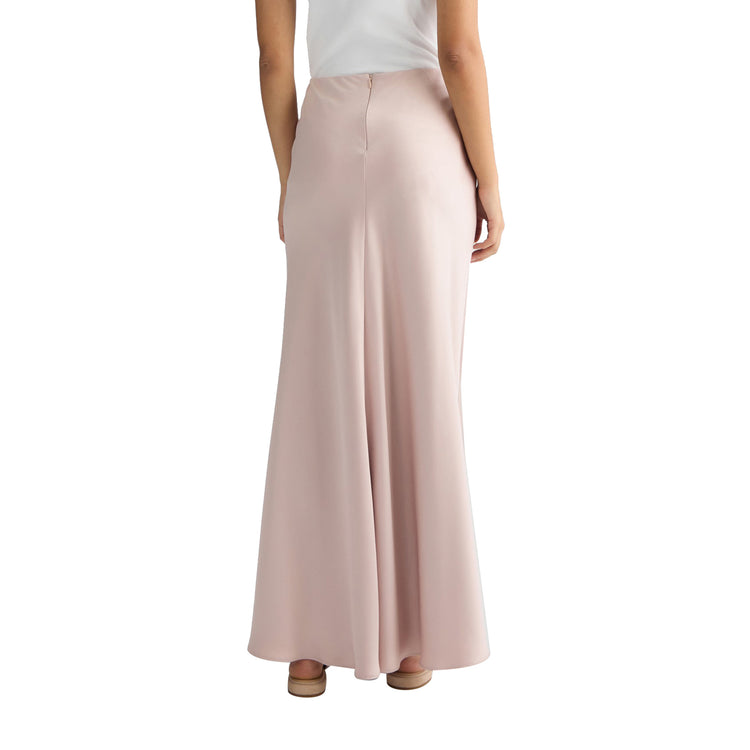 Gonna lunga Donna in raso Rosa modella retro