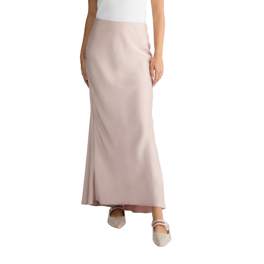 Gonna lunga Donna in raso Rosa modella frontale