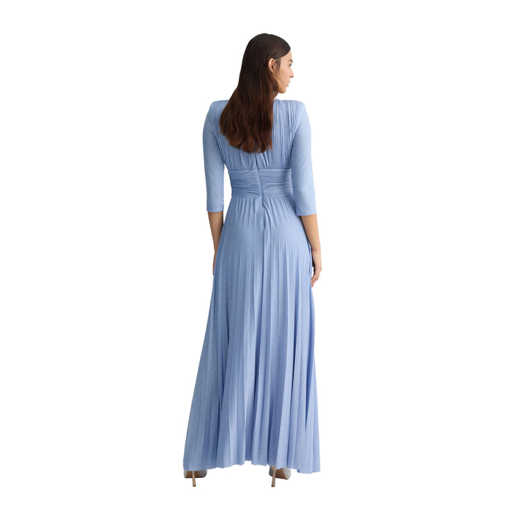 Abito Donna lungo plissé Azzurro modella retro