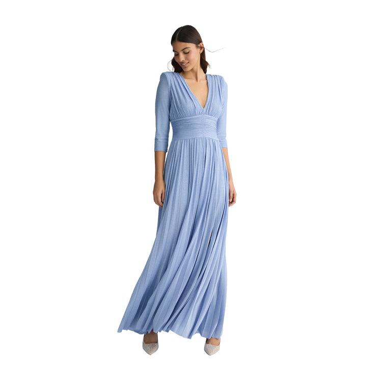 Abito Donna lungo plissé Azzurro modella frontale