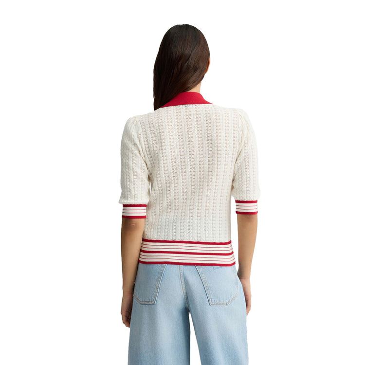 Cardigan Donna bianco e rosso in maglia modella retro
