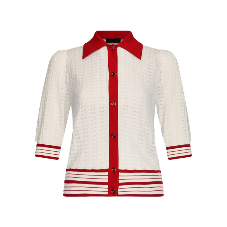Cardigan Donna bianco e rosso in maglia
