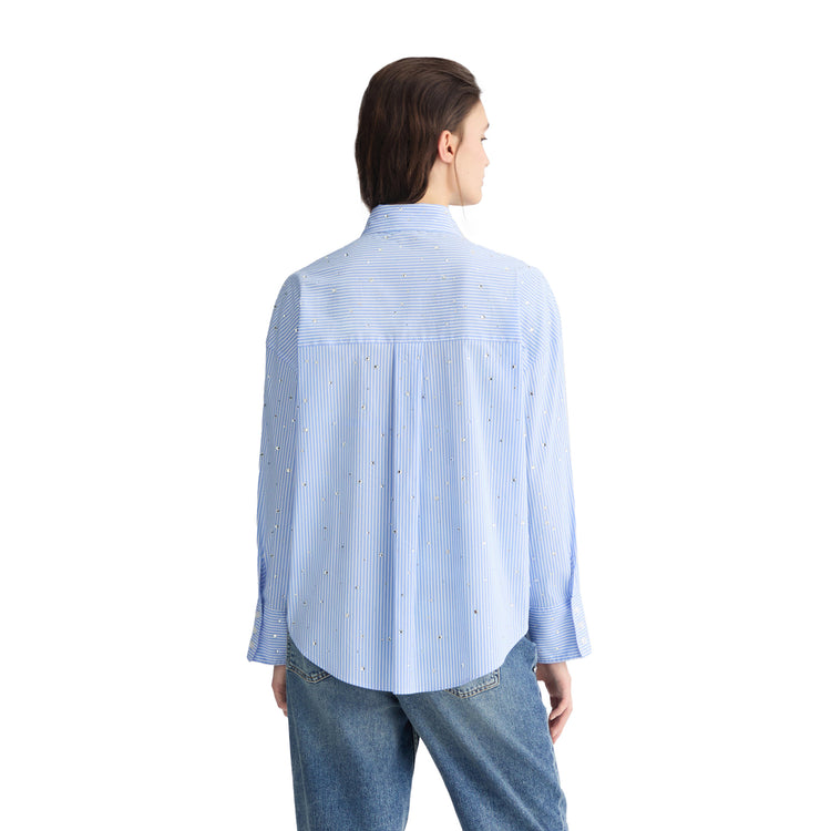 Camicia azzurra Donna in popeline con strass modella retro