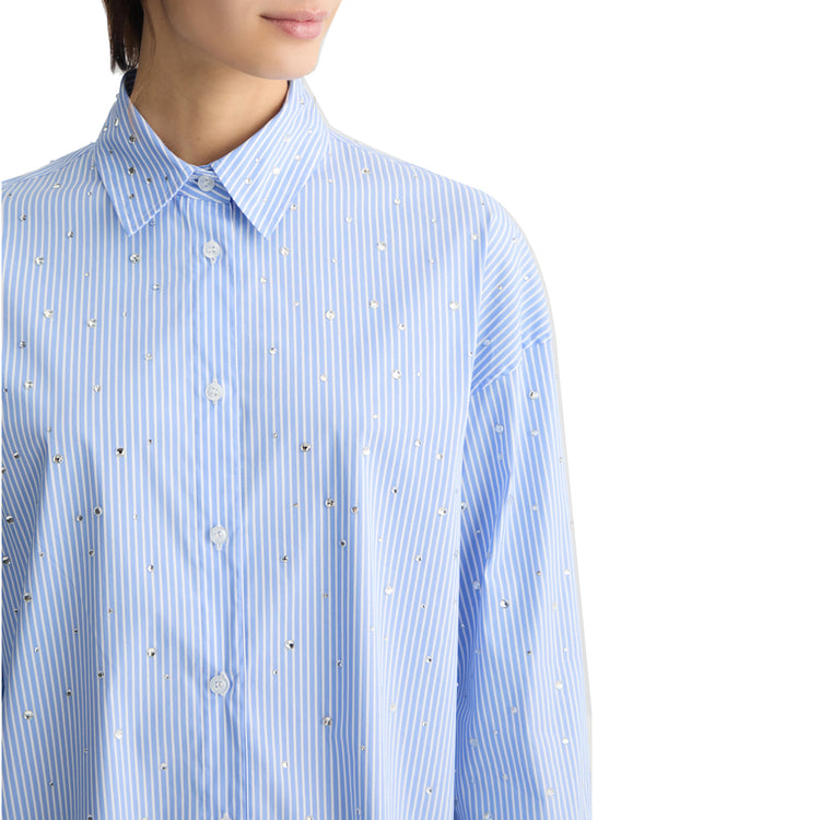 Camicia azzurra Donna in popeline con strass dettaglio