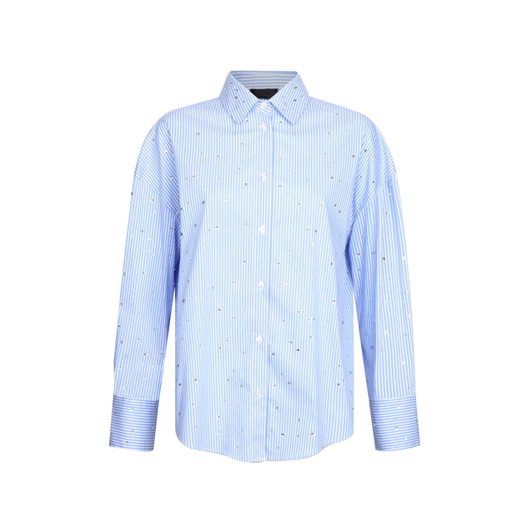 Camicia azzurra Donna in popeline con strass